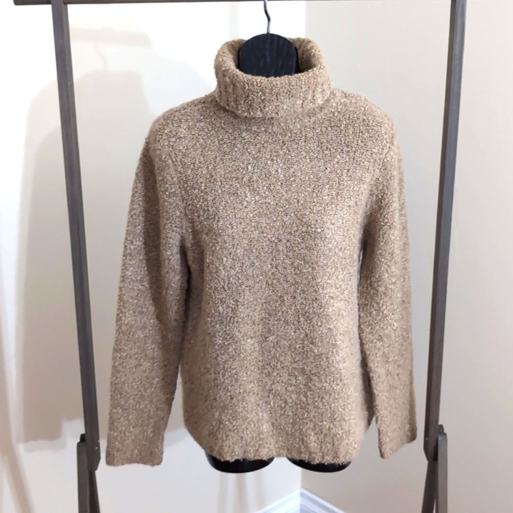 One| Tan Fluffy Long Sleeve Turtleneck Sweater Acrylic Blend